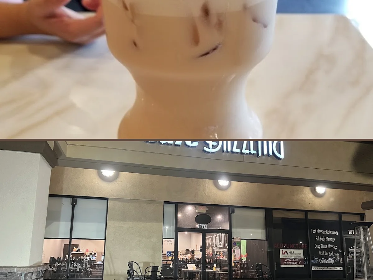 Hot pot bowls and tea drinks on a table.